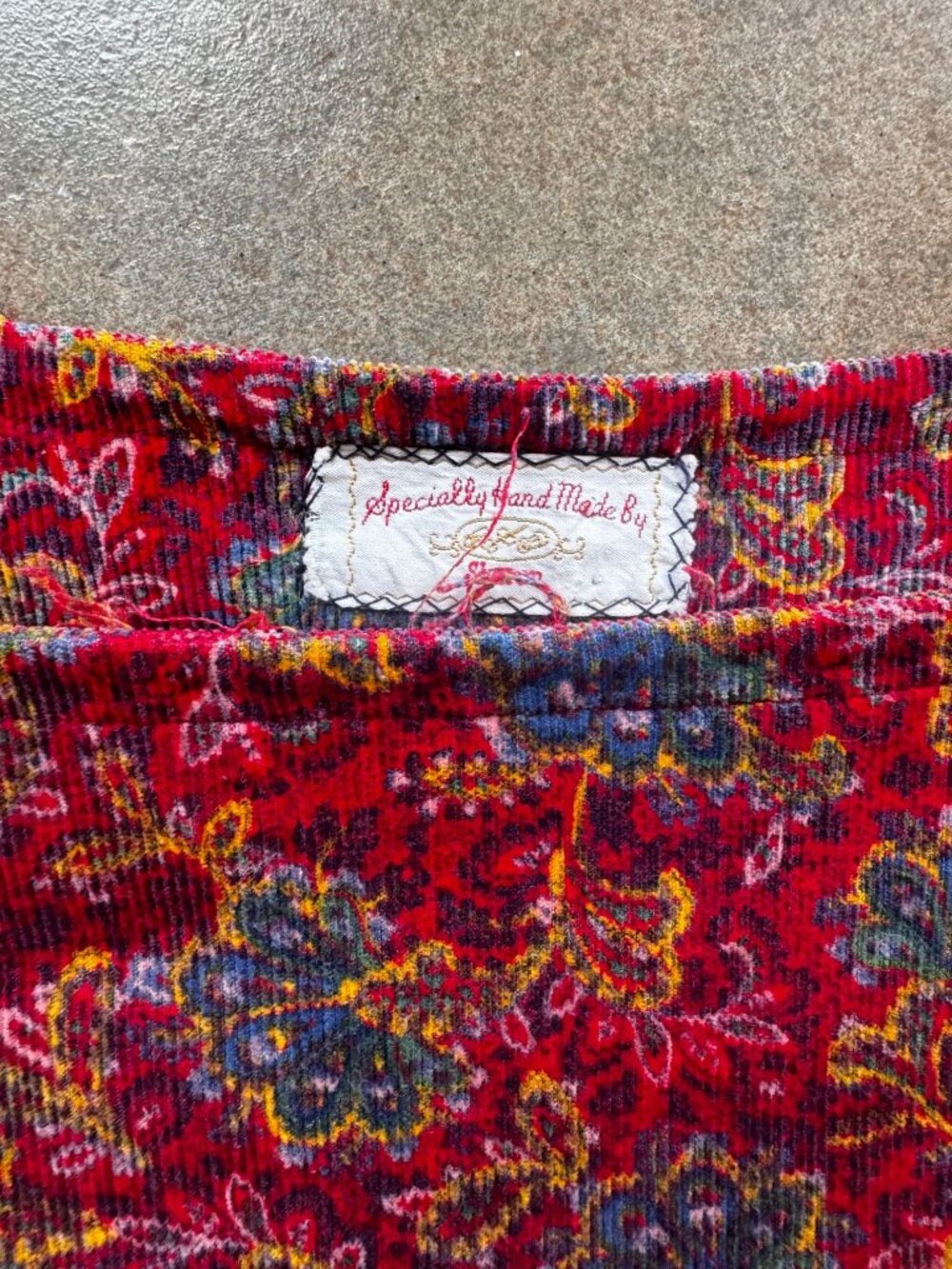 Vintage Handmade Red Floral Corduroy Dress With Ruffle Sleeves & Tie Waist - Swe - Picture 7 of 9